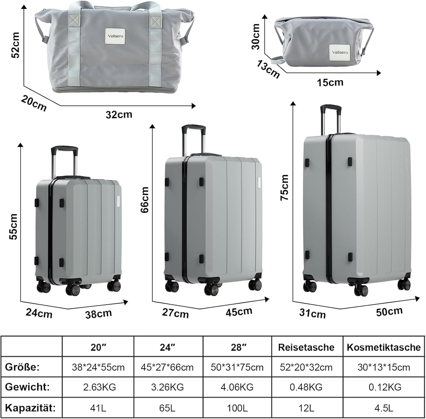 Vallsero LG1 Koffer Set(Silber)